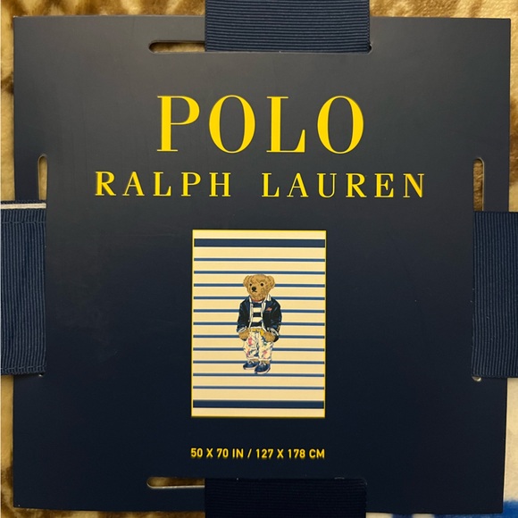 Polo Ralph Lauren Polo Bear Striped Blanket Throw, BRAND NEW - Picture 2 of 5